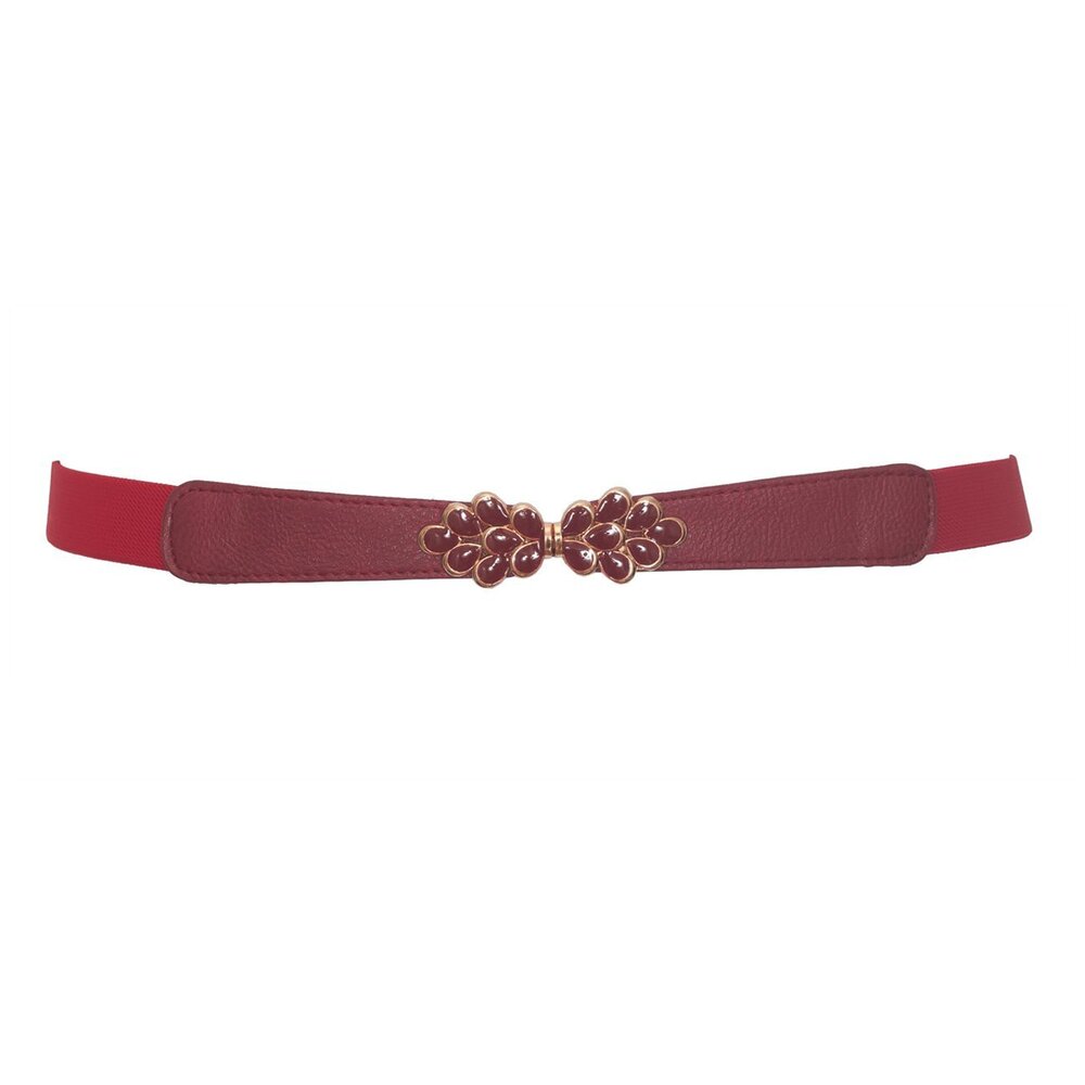 5511 Evogues Plus Size Flower Buckle Skinny Elastic Belt Red- One